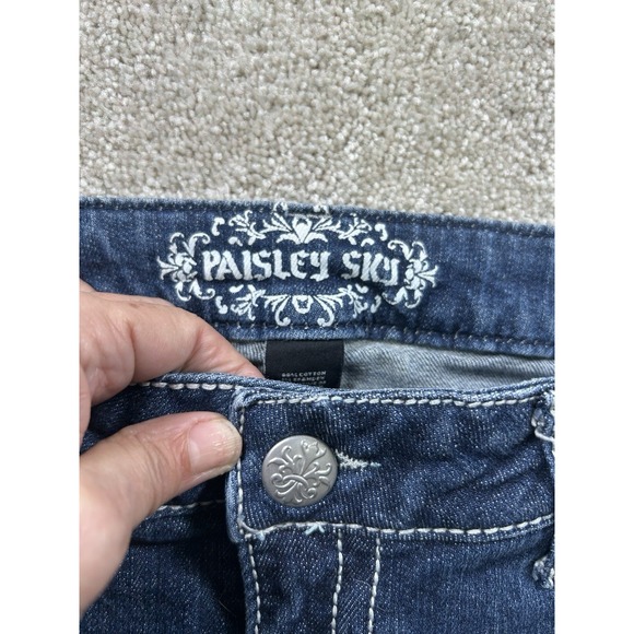 Paisley Sky 12 Straight Leg Thick Stitch Pocket Flap Denim Blue Jeans Cowgirl - Picture 6 of 11